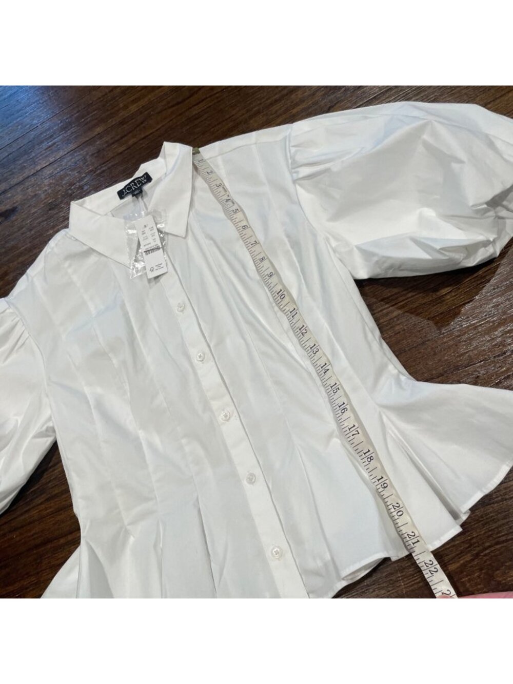 J.Crew Puff-Sleeve Button-Up Shirt Sz 10 White Slim Peplum Top Coquette Romantic - Picture 12 of 15